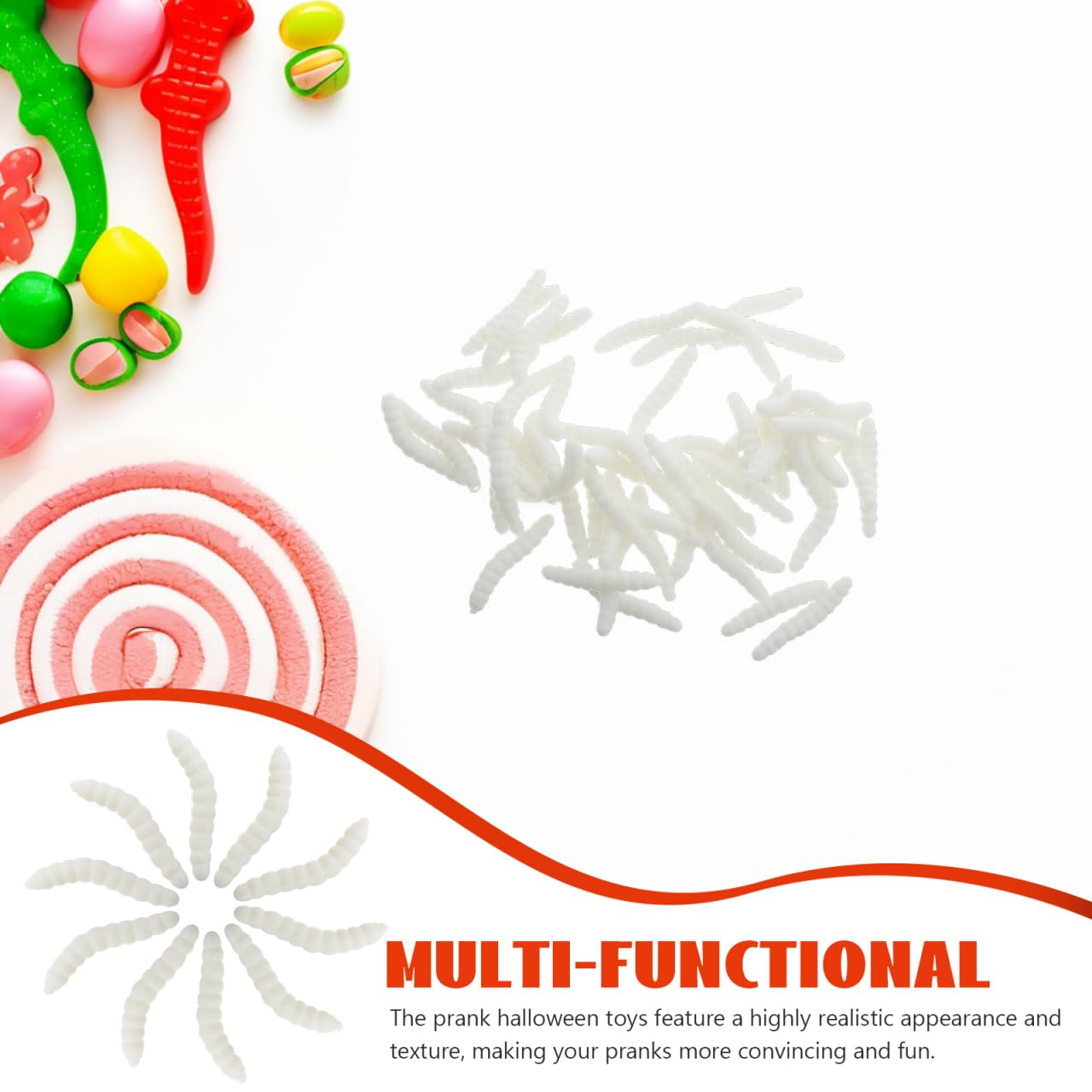 Toyvian Realistic Prank Maggots 50Pcs Soft Fake Worms for Halloween Party Decorations and Office Pranks Interactive Toy Bugs for Kids and Adults - Image 3
