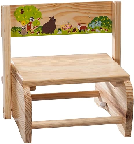 Fox Valley Traders Taburete y silla 2 en 1 para niños, diseño de animales del bosque