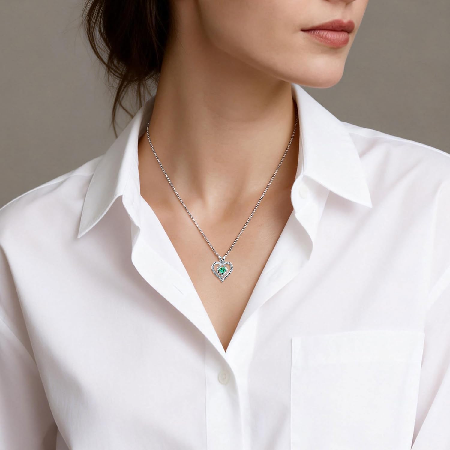 Sliver Birthstone Necklace for Women, Heart Pendant Necklaces, Cubic Zirconia Birth Stone Love Jewelry Birthday Gifts for Girlfriend, Wife, Mom, Daughter, Niece, Her - Image 2