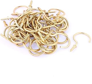 New Lon0167 50 Pcs 4mm Brass Plated Shouldered Cup Hook Screw in Hat Coat Peg Bolts(50 stÃ¼ck 4mm Messing Ã¼berzogene geschulterte Tasse Haken einschrauben hut hut schraubenschrauben