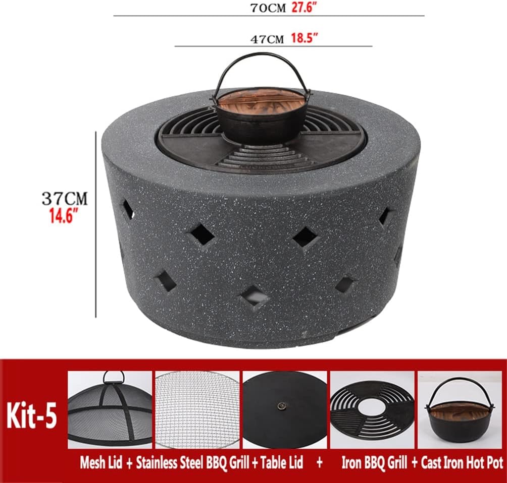 Outdoor Fire Pit 70cm/27.6" Round Wood Burning Fire Pit, Outdoor Fire Bowl for Garden and Terrace, Barbecue Table with Spark Protection Device