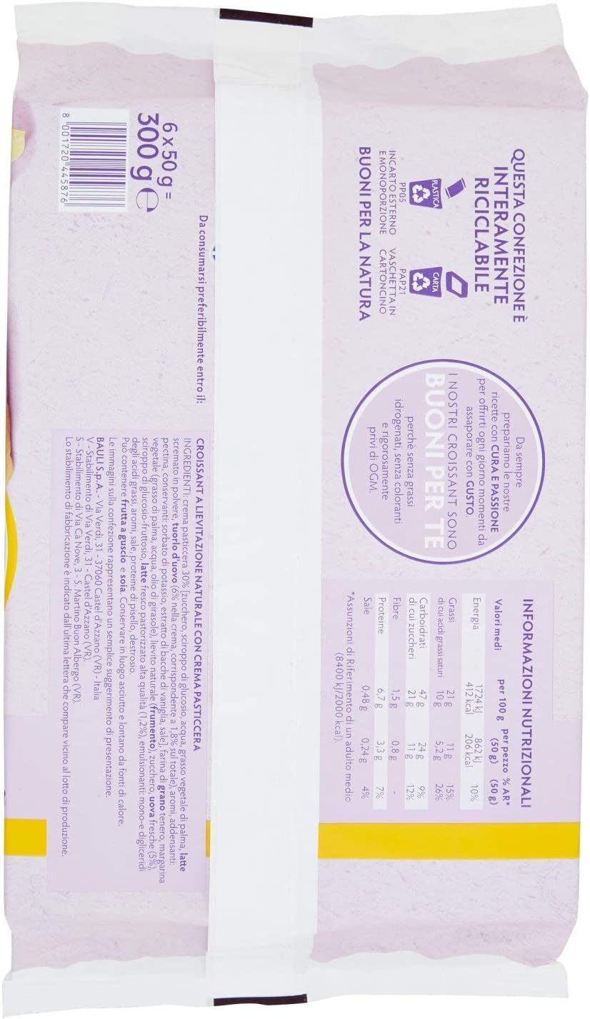 Bauli Cornetti Lot de 18 croissants avec crème pâtissière 50 g