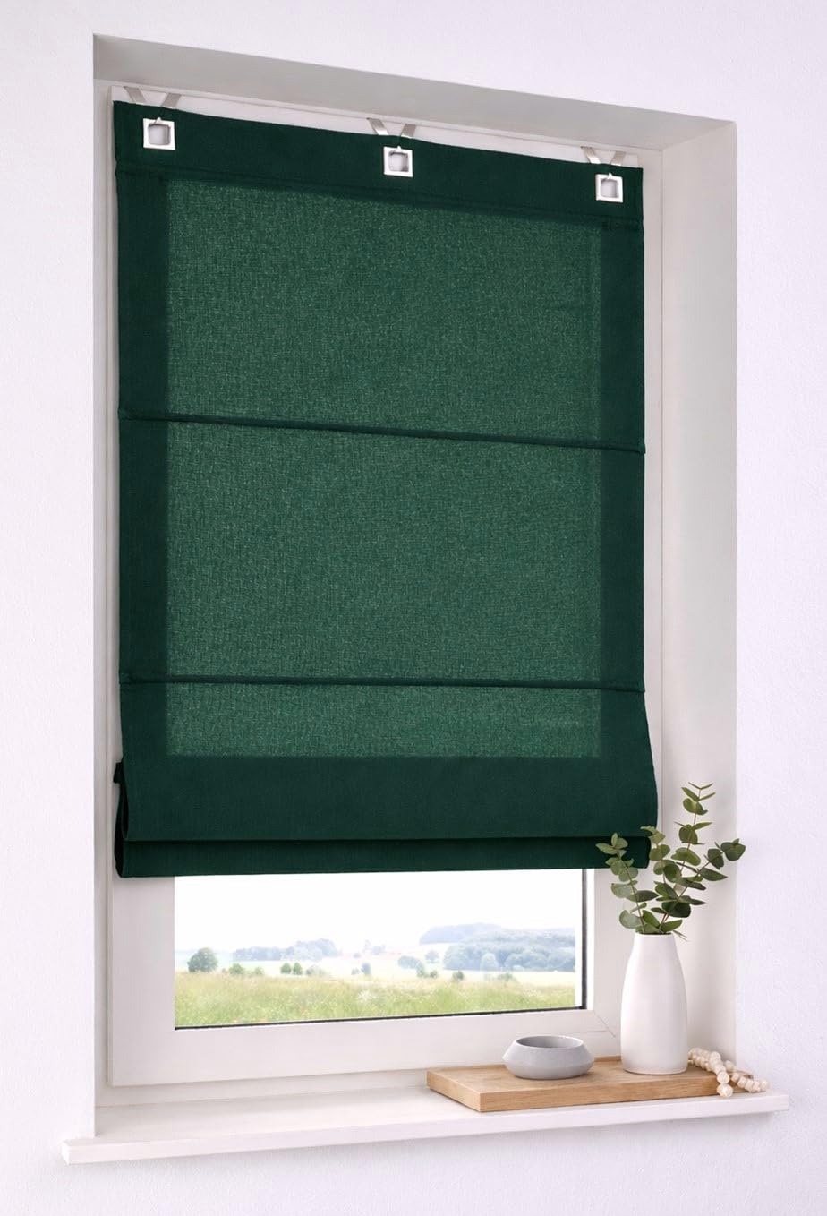 Store enrouleur à œillets Duck vert foncé - Store bateau en 100 % coton avec œillets rectangulaires - Opaque - Sans perçage - Dimensions : 80 x 140 cm