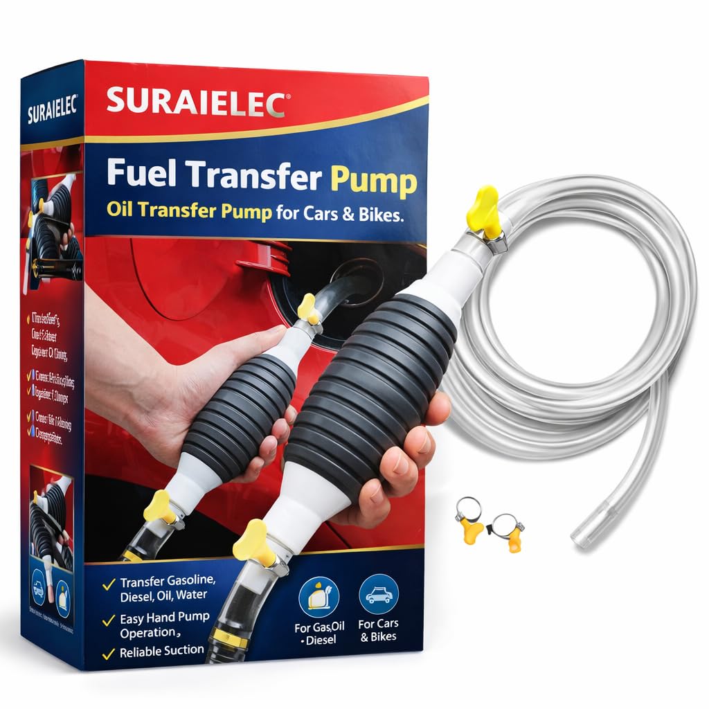 SURAIELEC Fuel Transfer Pump Kit Tank Sucker High Flow Oil Pump, Diesel Pump, Petrol Pump Kit, Hand Oil Transfer Pump for Cars & Bikes, Siphon Pump, Petrol Sucking Pipe, Liquid Transfer Pump,-image-48