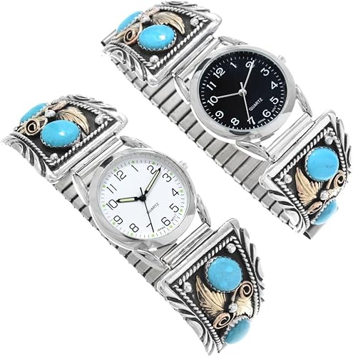 Alltribes Nativo Americano Turquesa Plata Oro Reloj Para Hombre Hermoso Diseño Sterling 0055