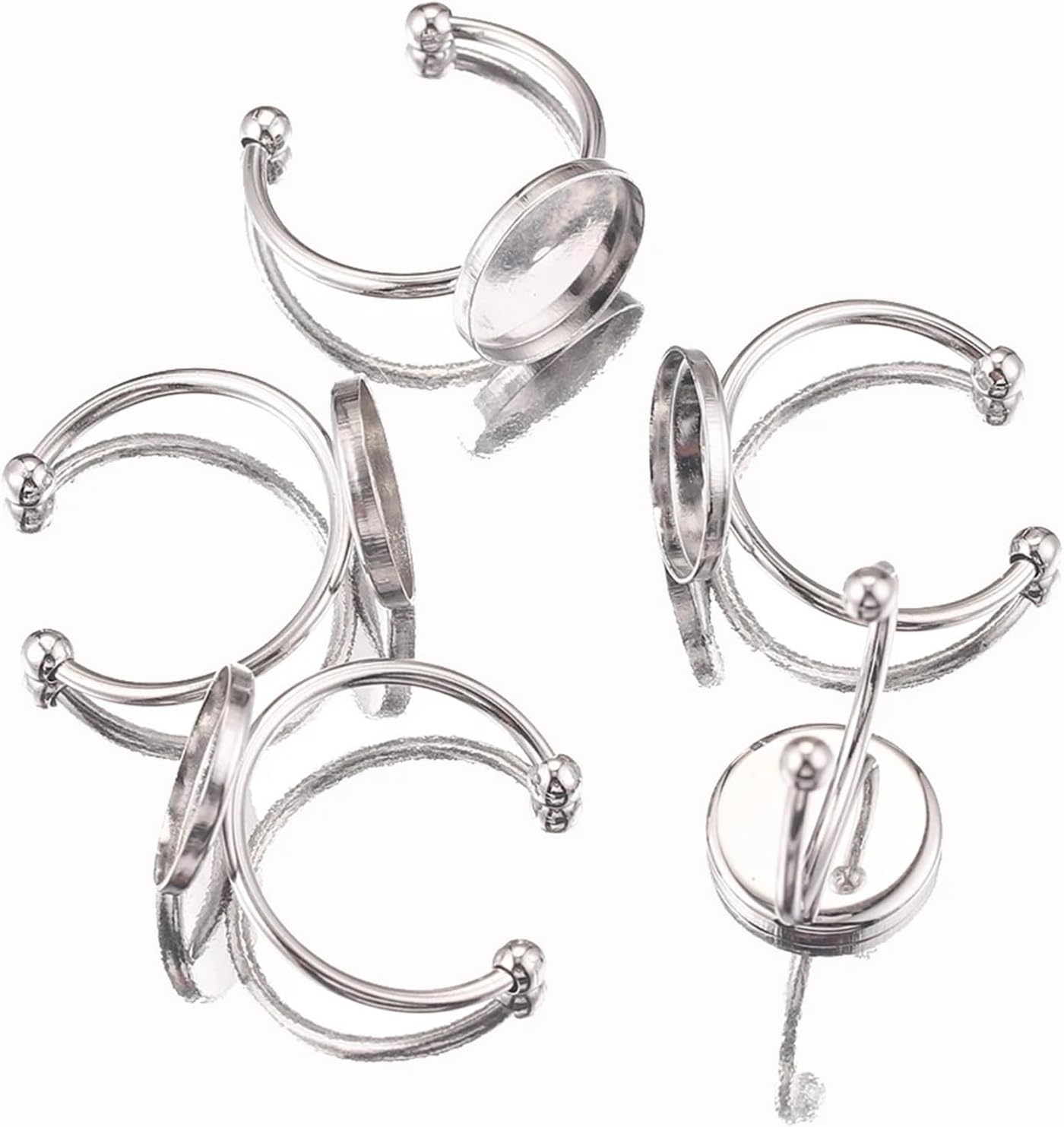 100pcs 12mm Ring Blanks Adjustable Stainless Steel Glass Cabochon Base for DIY Jewelry Making