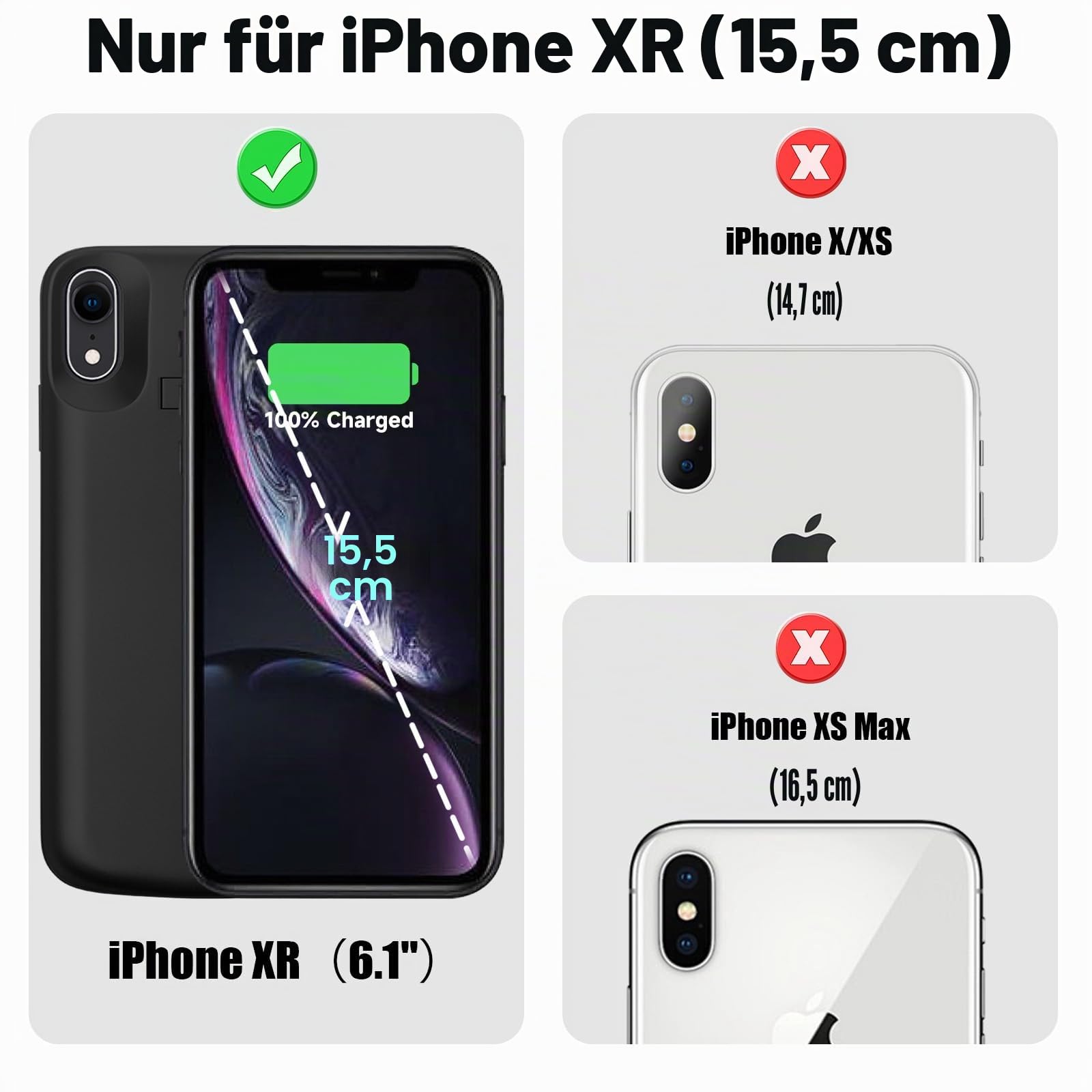 Akkuhülle für iPhone XR, 8500mAh schlanke wiederaufladbare Hülle mit erweiterter Ladefunktion Powerbank mit Standfuß, tragbare Schutzhülle mit Akku für iPhone XR, 6,1 Zoll – Schwarz