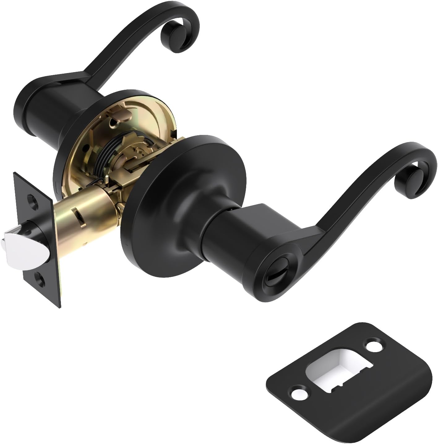 Interior Door Handles with Turn Lock,Matte Black Privacy Interior Door knobs，Door Locks Bathroom Lever Door Handle, 1 Pack