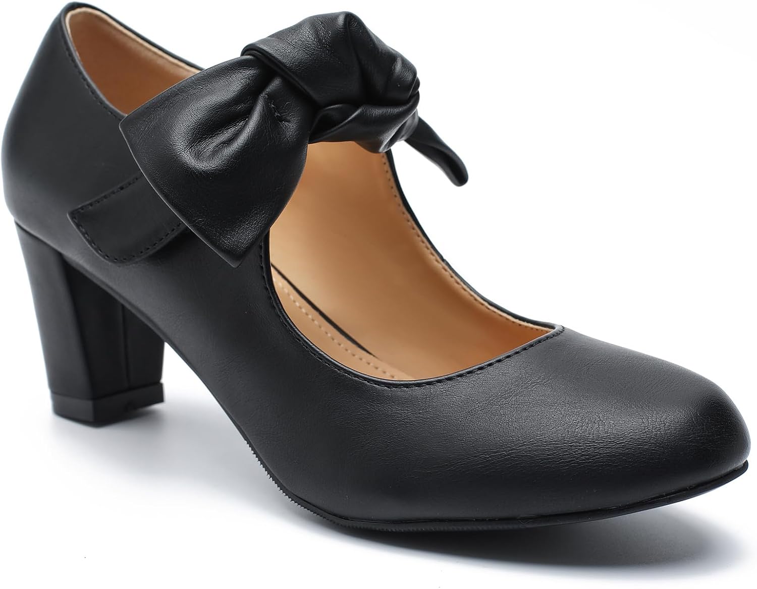 LIURUIJIA Women's Bow Mary Janes Block Heel Pumps Round Toe Ankle Strap Wedding Evening Party Dress Shoes - Image 6