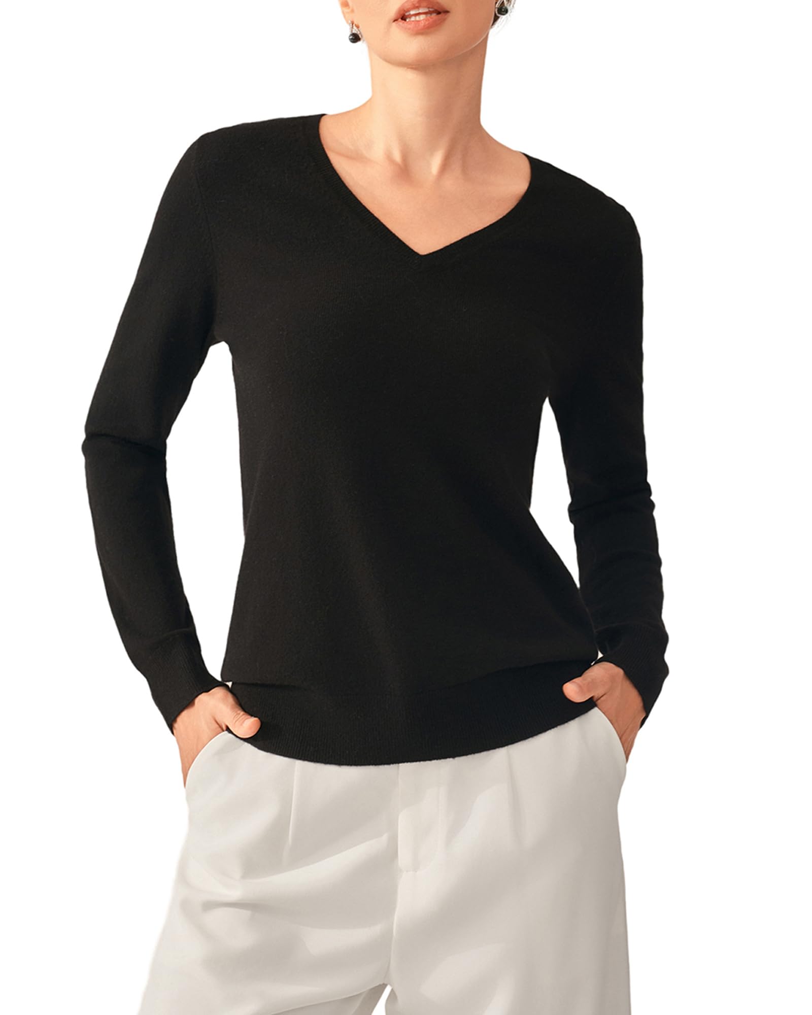 KVSS Womens 100 Pure Cashmere Sweaters V Neck Long Sleeve Pullover Sweater for Women Luxury Cashmere from Inner