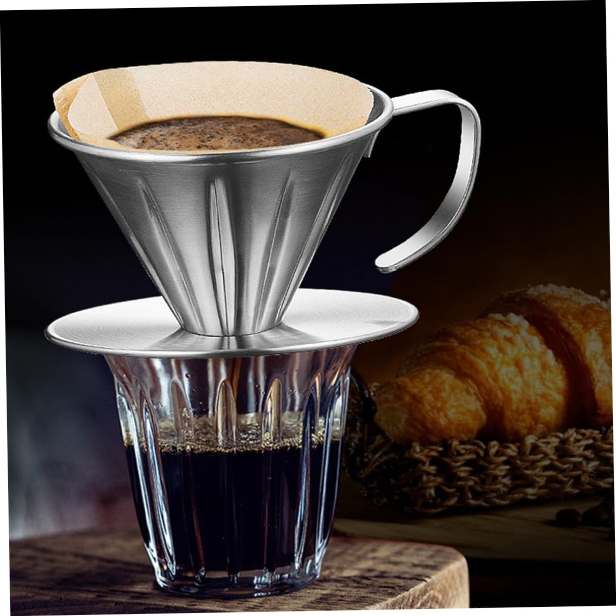 Filtro de Café Reutilizable de Acero Inoxidable con Mango Malla de Precisión para Filtrado Diseño Embudo para Vertido Rápido sin Duradero y Seguro para Uso Doméstico y Oficina