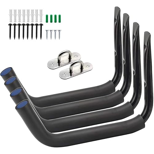Kayak Racks for Outdoor Storage, Garage Paddle Board Wall Mount, Heavy Duty Wall Hooks for Canoe, Ladder, Bicycle, Folding Chairs, Surfboard, Snowboard, Hose and Tools