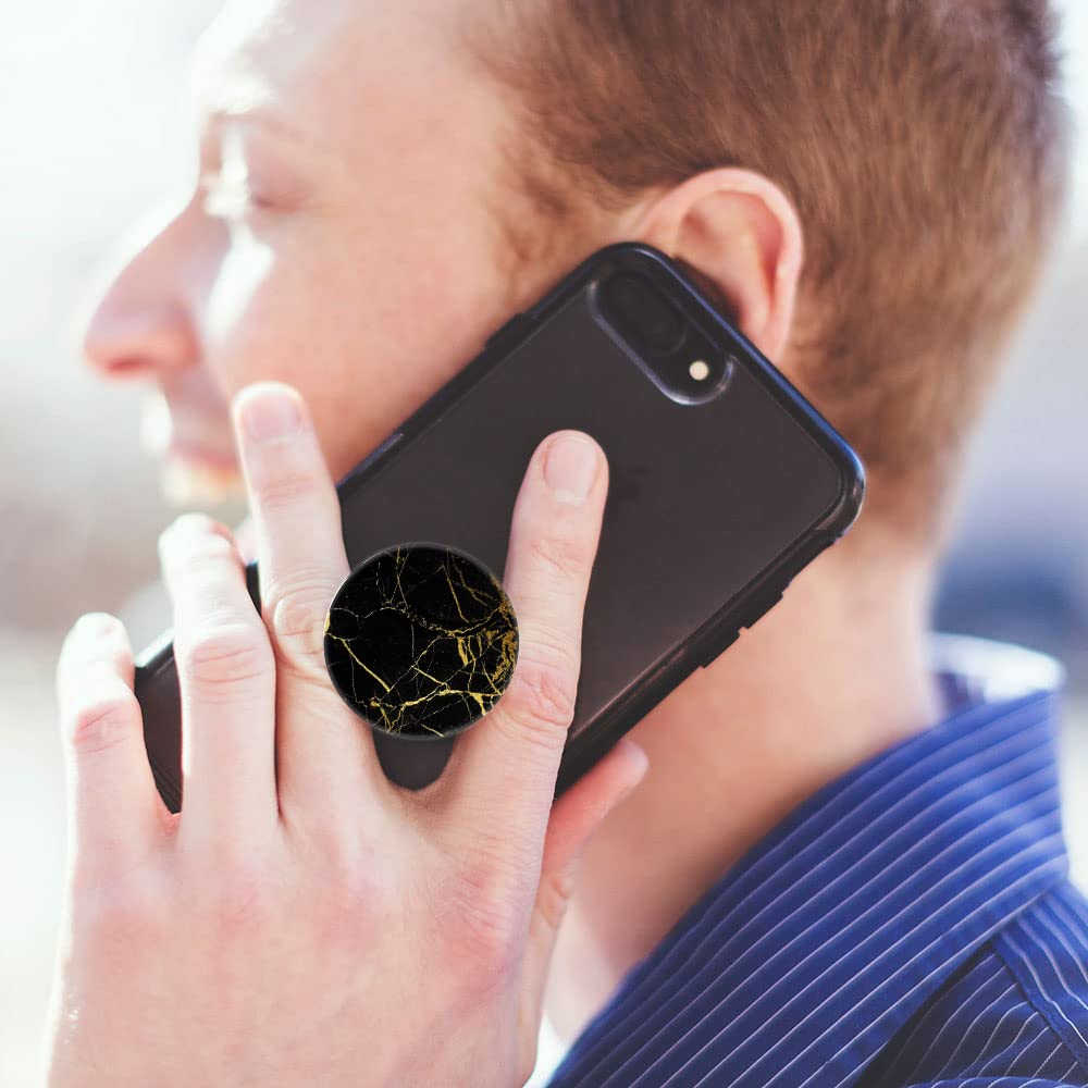 Supporto Universale Per Telefono Con Anello – Design Marmo Nero E Oro, Adesivo Forte E Cavalletto - 2