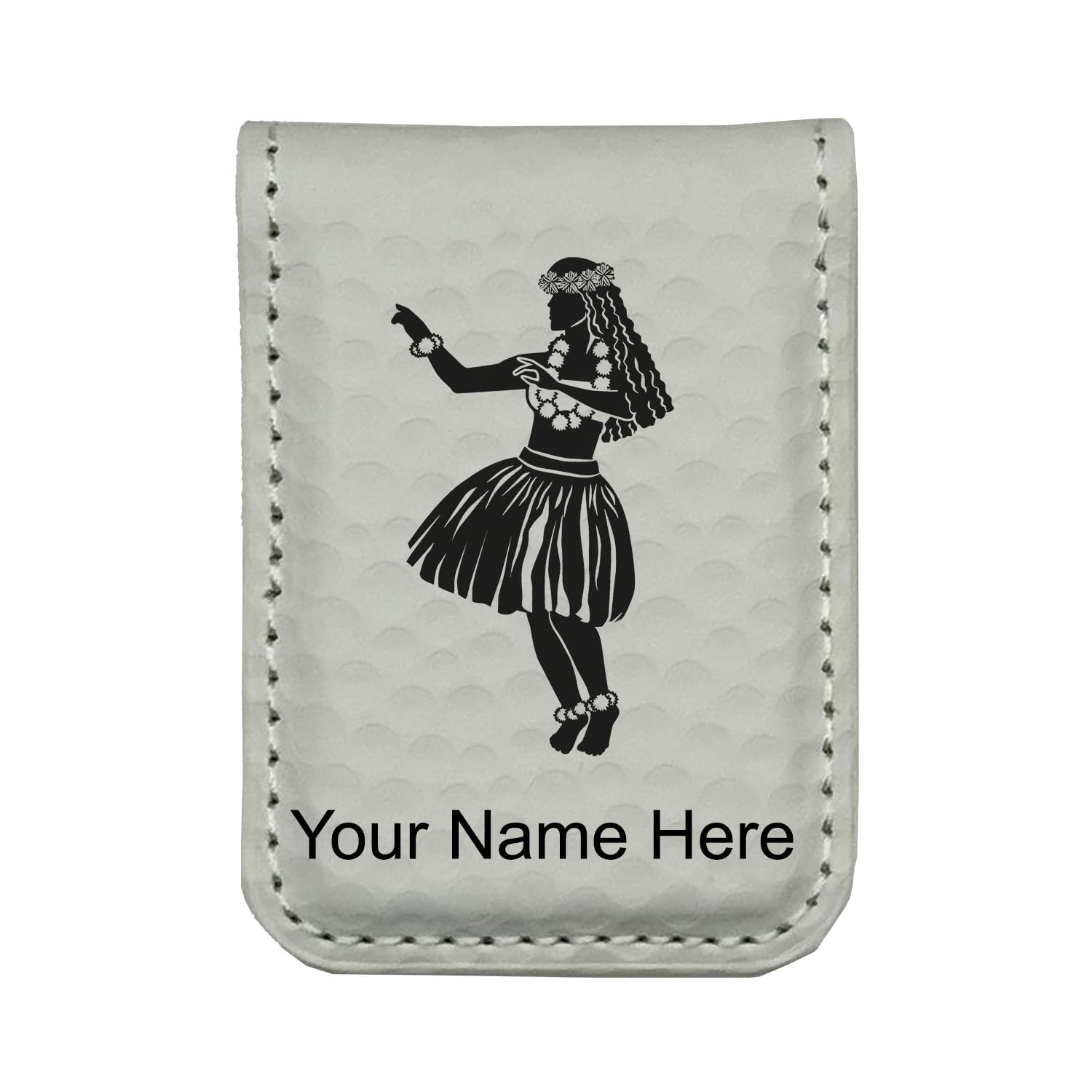 LaserGram Slim Magnetic Money Clip, Hula Dancer Woman, Personalized Engraving Included (Golf White)