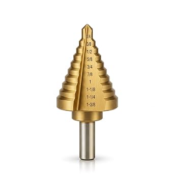 Step Bit-10 Steps Titanium Coating High Speed Steel Step Drill Bit Set Unibit with Dual Flute Straight Grooved for Metal Hole Drilling-1/4 to 1-3/8"