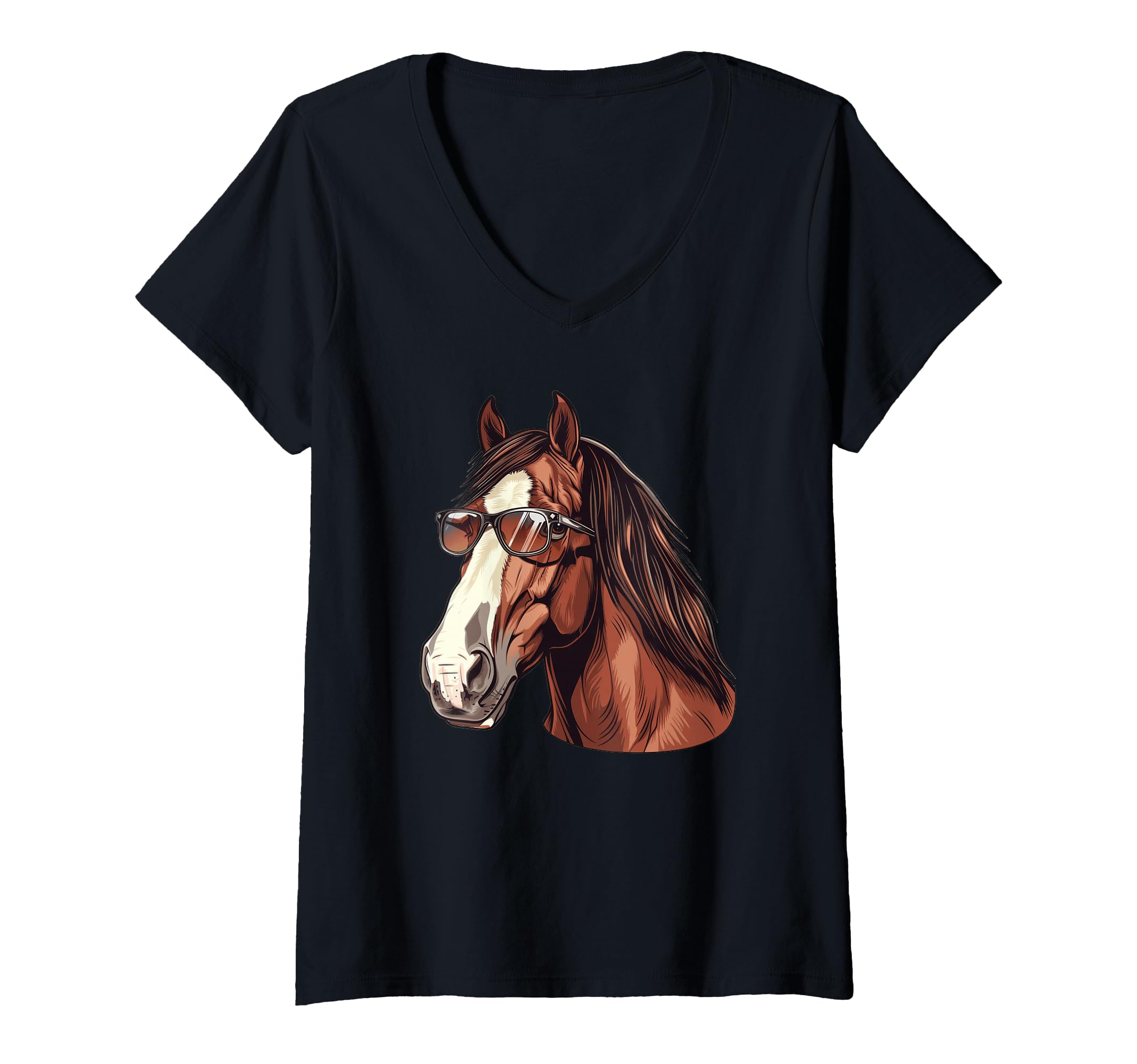 Women's Clydesdale Horse With Sunglasses V-Neck T-Shirt