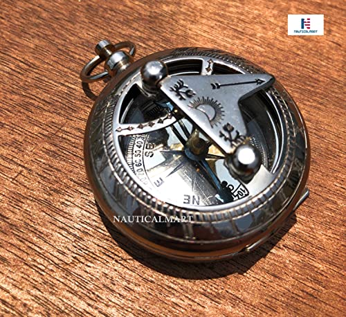 Brújula de Latón con Reloj de Sol, Cadena y Bolsa de Terciopelo - Regalo Náutico Vintage con Elegancia y Accesorio Steampunk miniatura 4