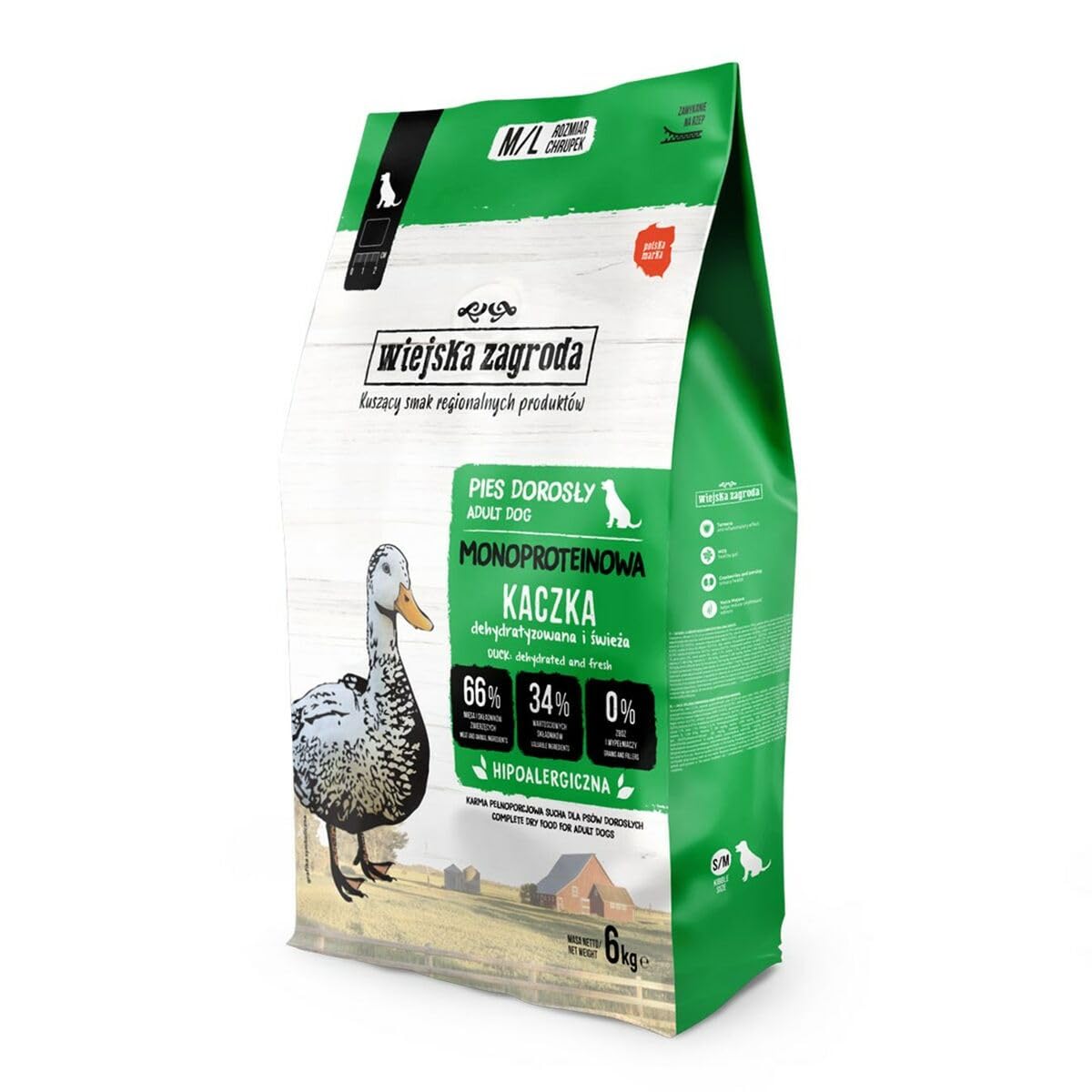 Wiejska Zagroda Karma sucha dla psa Karma Monoproteinowa Kaczka M/L 6 kg (dorosły)