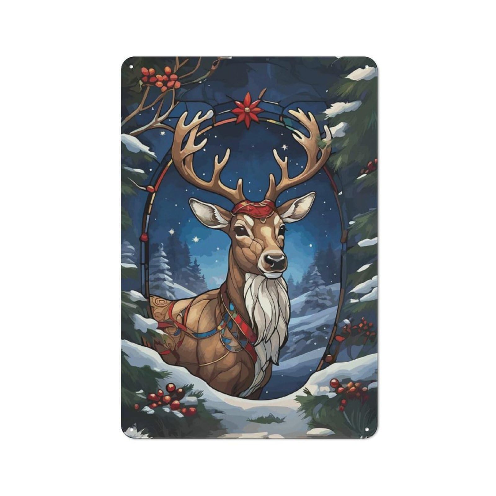 Junmoney Reindeer In Winter Forest Tin Wall Plaque 30X20cm With For Living Room Or Hallway, A Decorative Christmas Gift For Hallway Decor Fans
