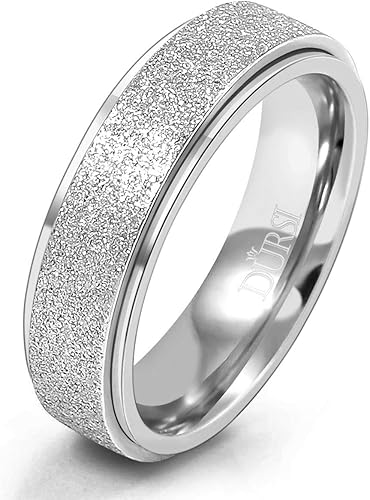 Miniatura 6 de Anillo giratorio para mujer y hombre, anillo fidget de moda de acero inoxidable para la ansiedad, acabado con chorro arena, 6 mm  8mm
