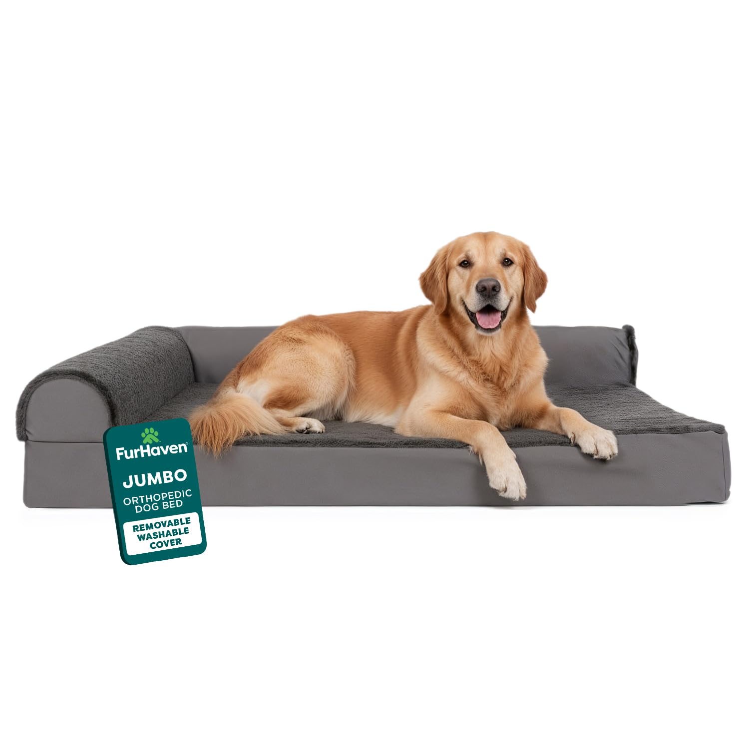 FurHaven Orthopedic Dog Bed for Large Dogs, L-Shaped Chaise Mattress with Orthopedic Egg Crate & Solid Orthopedic Foam Base for Joint Support,