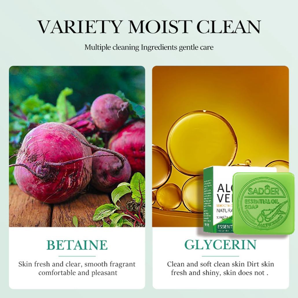 Aloe Vera Soap Bar- Gentle Cleansing 98% Aloe Vera Extract Soap for Face & Body, Organic, Gentle, Moisturising, Skin Hydration & Oil Balance, Antioxidant, Suitable for Men & Women (1PCS) 5 61mREduzmyL. AC SL1030