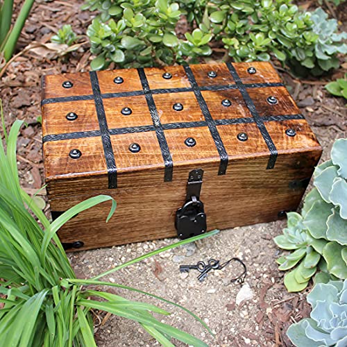 Nautical Cove Treasure Chest Wooden Box with Antique Iron Lock and Skeleton Key - Storage and Decor (Large 14 x 7.75 x 6") - Thumbnail 6
