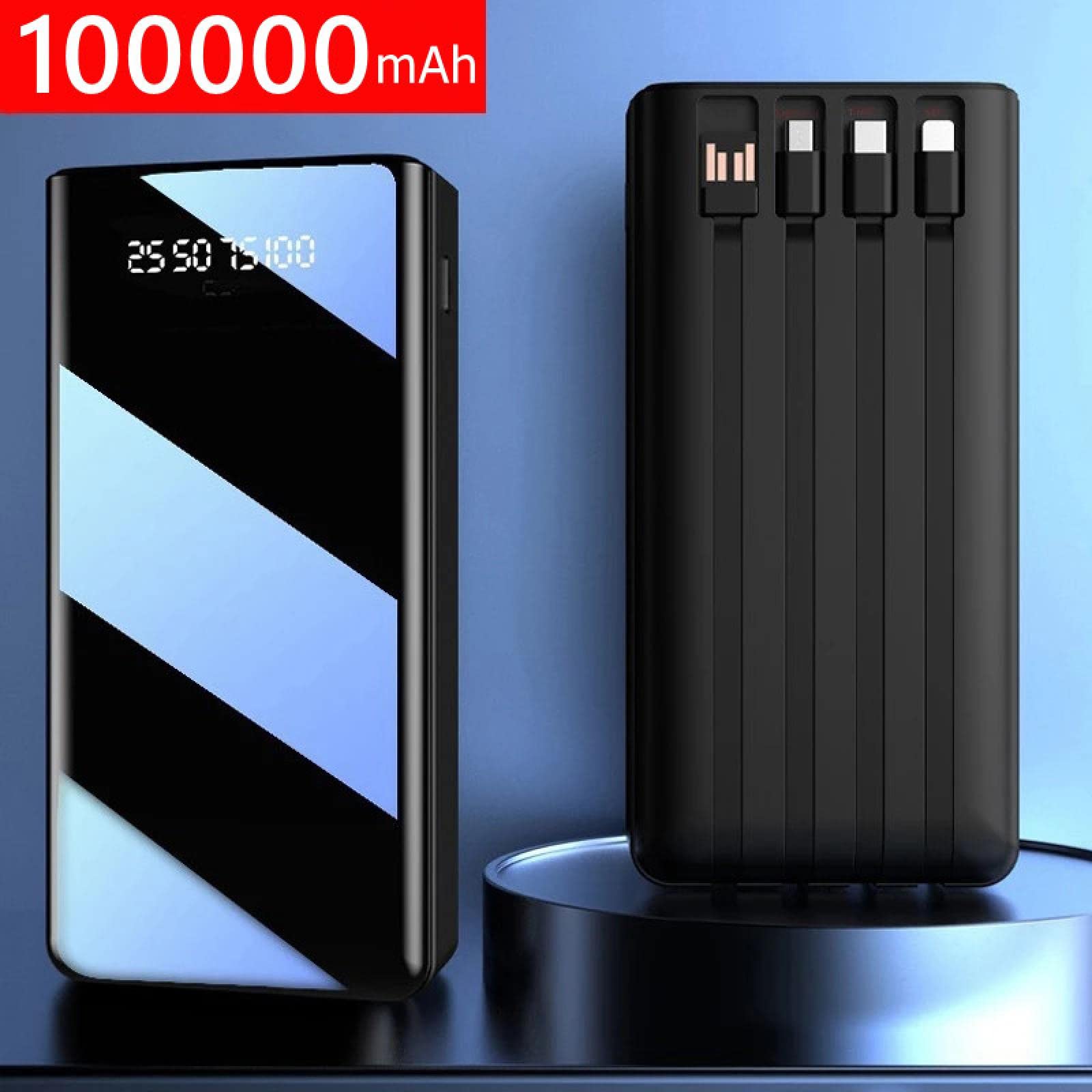 600000mAh Power Bank Mirror Screen Display a LED Poverbank Caricabatterie esterno portatile Powerbank per telefoni cellulari Nero