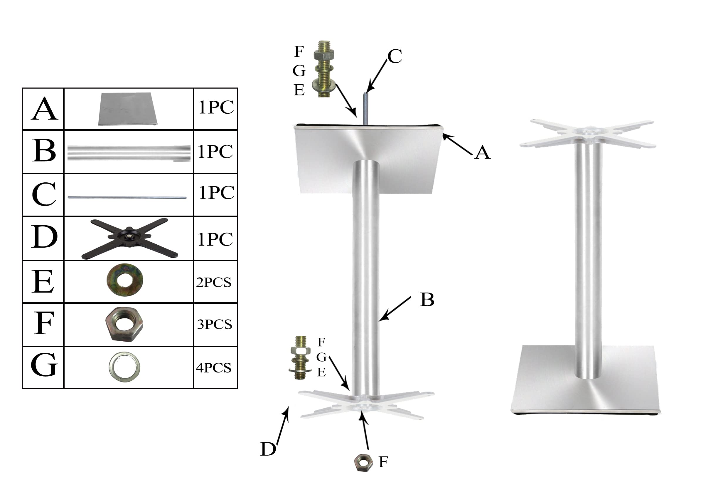 Base per Tavolo da Pranzo Premium in Acciaio Inossidabile - PD7096inox - Gambe per Tavoli (Altezza: 73 cm, Peso: 33 kg) - Max. Dimensione della Tavola: 120x120 / Ø 150 cm