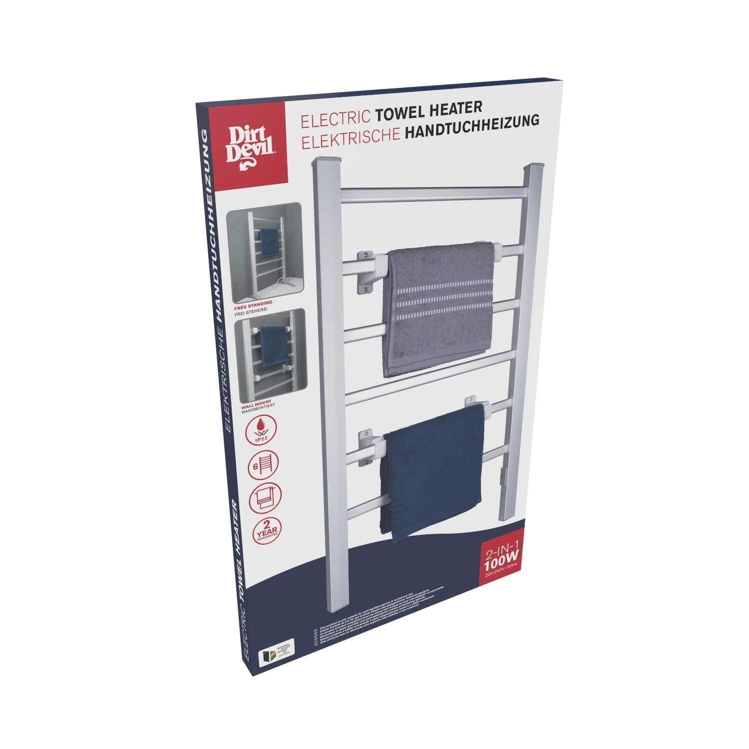 Dirt Devil Séchoir à Linge Étendoir - Séche Serviette Salle de Bain ou Mural - 6 Barres pour Linge et Serviettes - Aluminium Gris - Étendoir Électrique Chauffant Radiateur