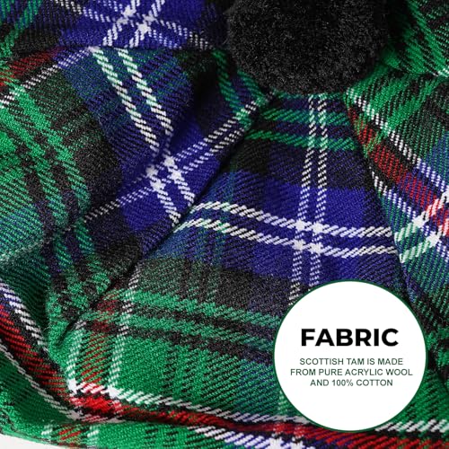 Image of Scottish Tam O' Shanter Hat Tartan Bonnet Pom Pom Wool Flat Cap One Size