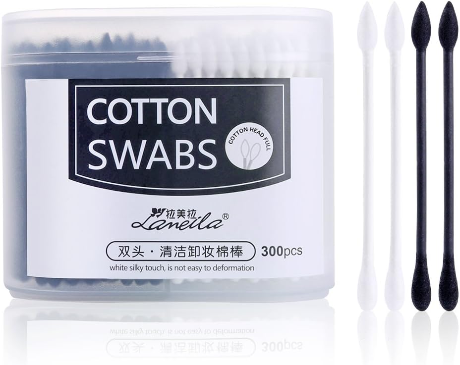 300 Count Cotton Swabs Buds Double Tipped 100% Cotton White and Black Natural Paper Sticks Multipurpose Cleaning Sterile Sticks Makeup Qtips