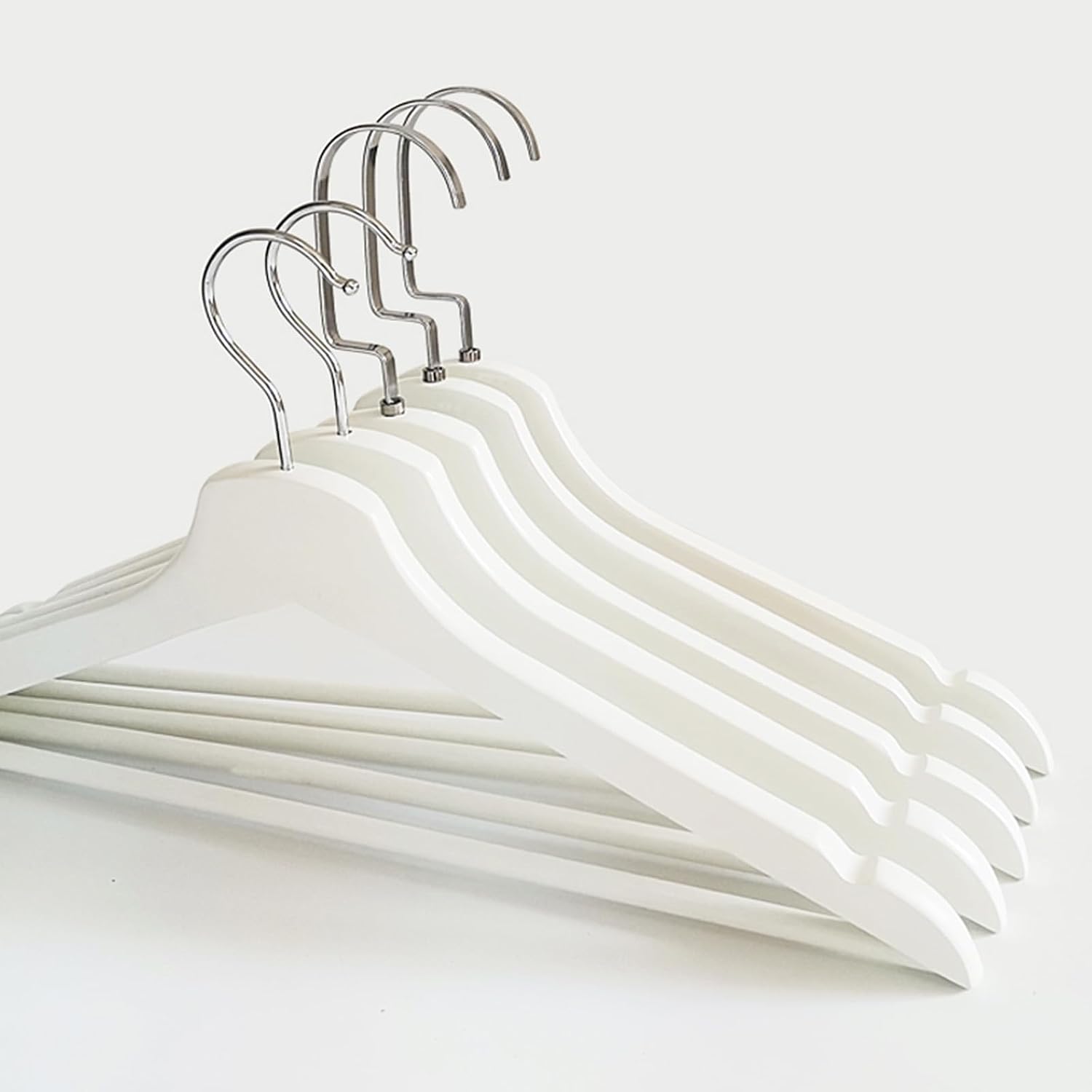 10 Pack White Wooden Hangers, Suit Hangers with Extra Smooth Finish Precisely Cut Notches and Chrome Hook Clothes Hangers for Shirt Coat Jacket Dress