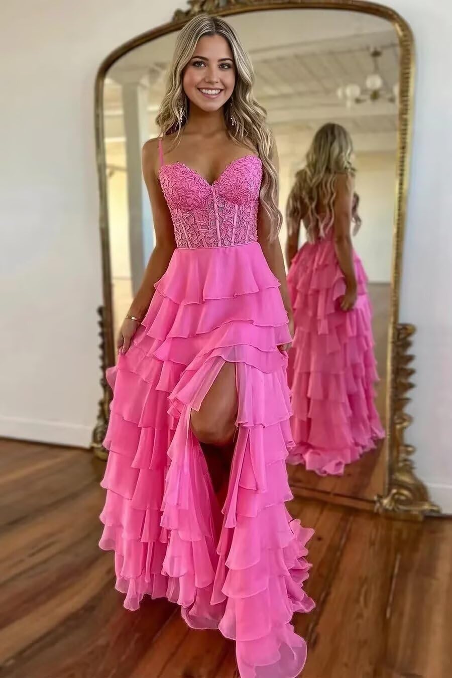 Tiered Chiffon Prom Dresses 2026 Lace Applique Corset Ruffle Formal Evening Dresses Formal Party Gowns - Image 2