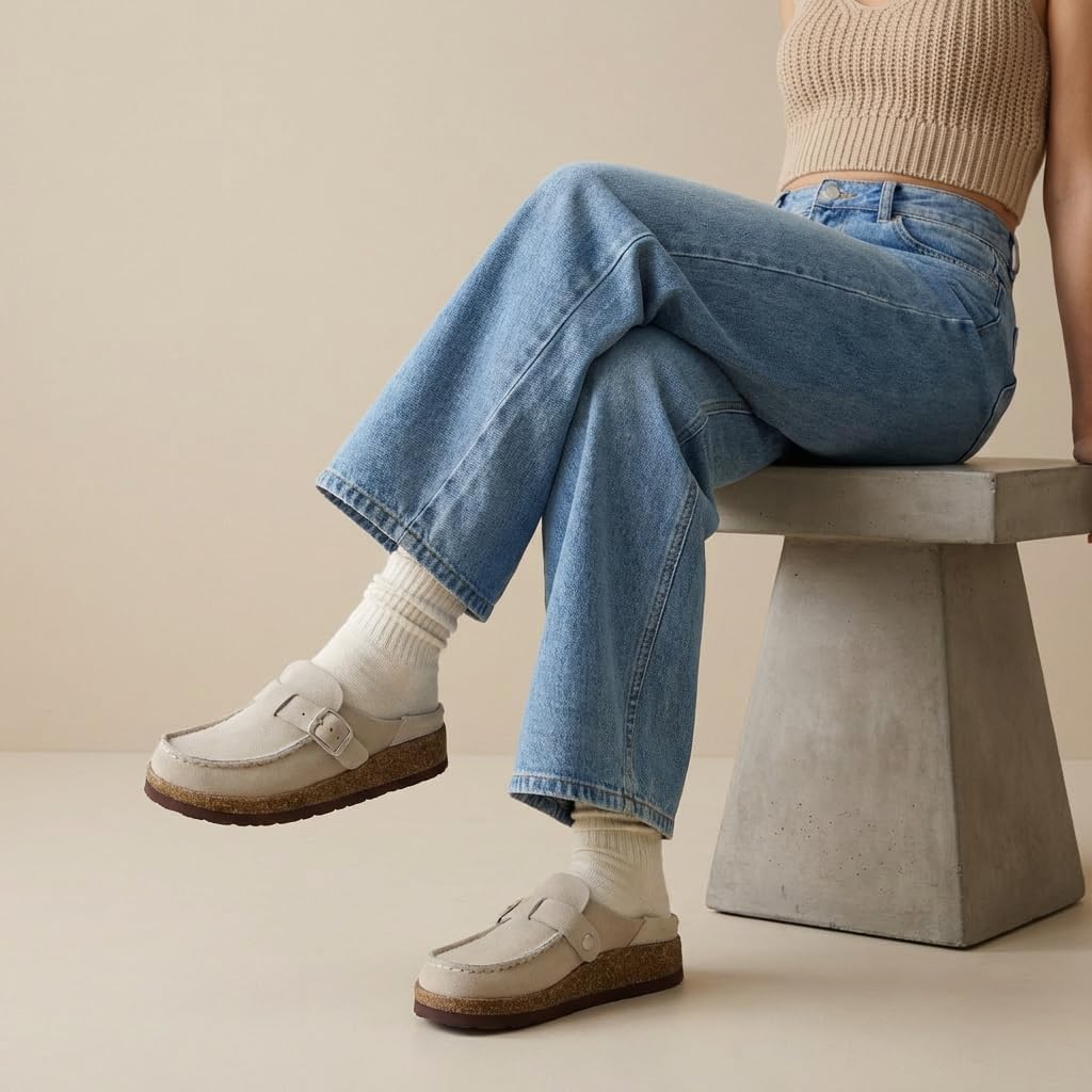 CUSHIONAIRE Hobby Genuine Leather Suede Mule Clogs for Women with Buckle Strap and Cork Footbed, Supportive All-Day Comfort in Womens Shoes - Image 2