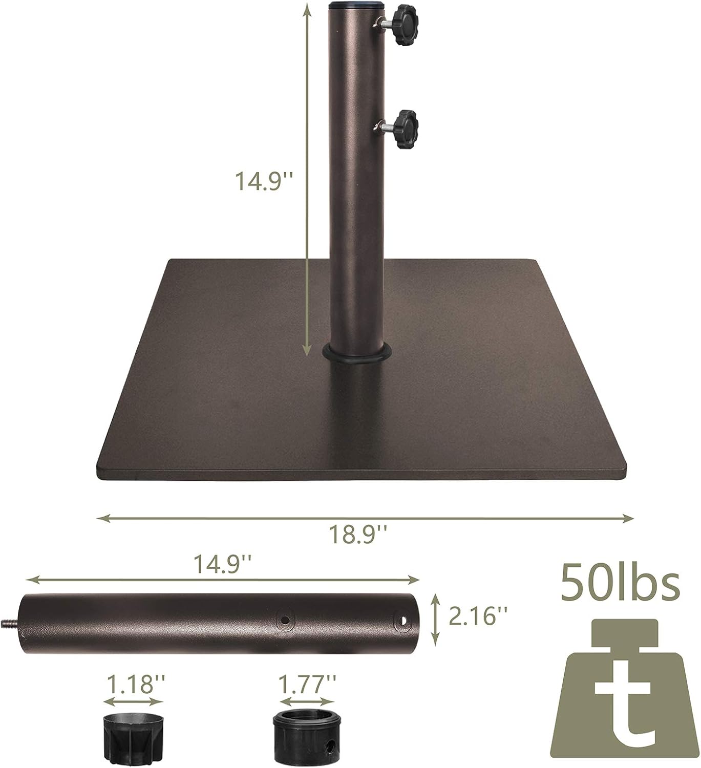 EliteShade USA Up to 160 lbs Square Umbrella Base Steel Plate Stand Market Patio Outdoor Heavy Duty Umbrella Holder, Bonus 18.5" Square Weight Sand Bag, Sand is not Included, Reddish-Brown - Image 4