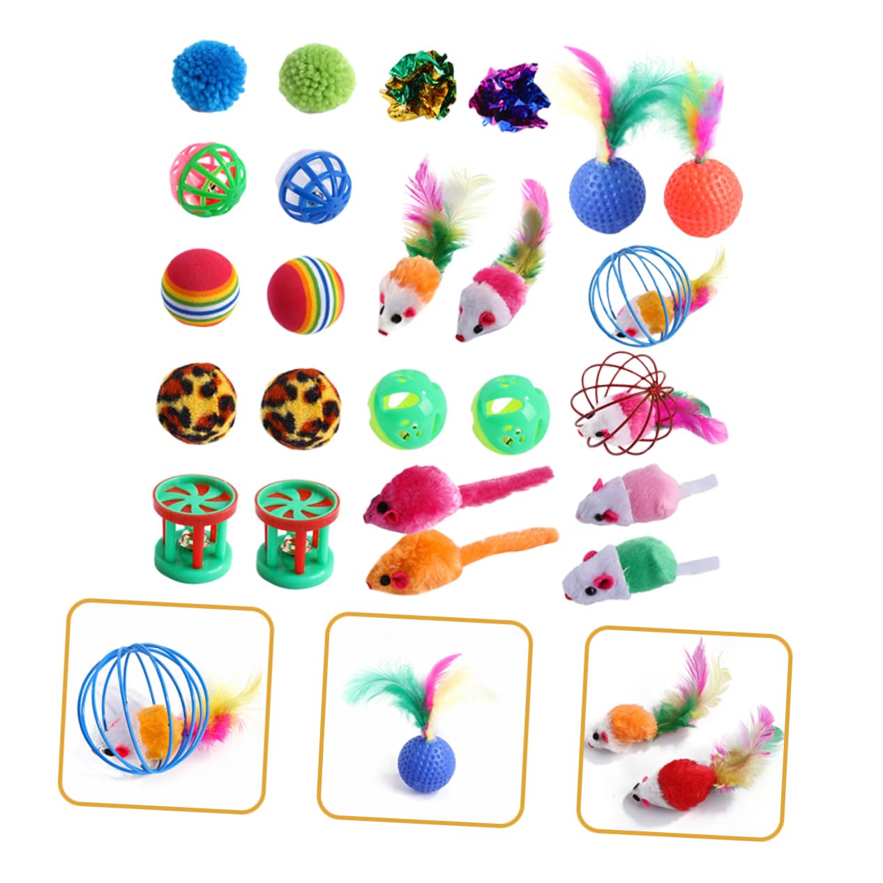 VANZACK 48 Piezas Campana Gato de Juguete Juguetes de gatera para Gatos Juguete Interactivo para Gatos Gato Jugando a la Pelota Gatito burlas Juguetes Mascota Necesidad