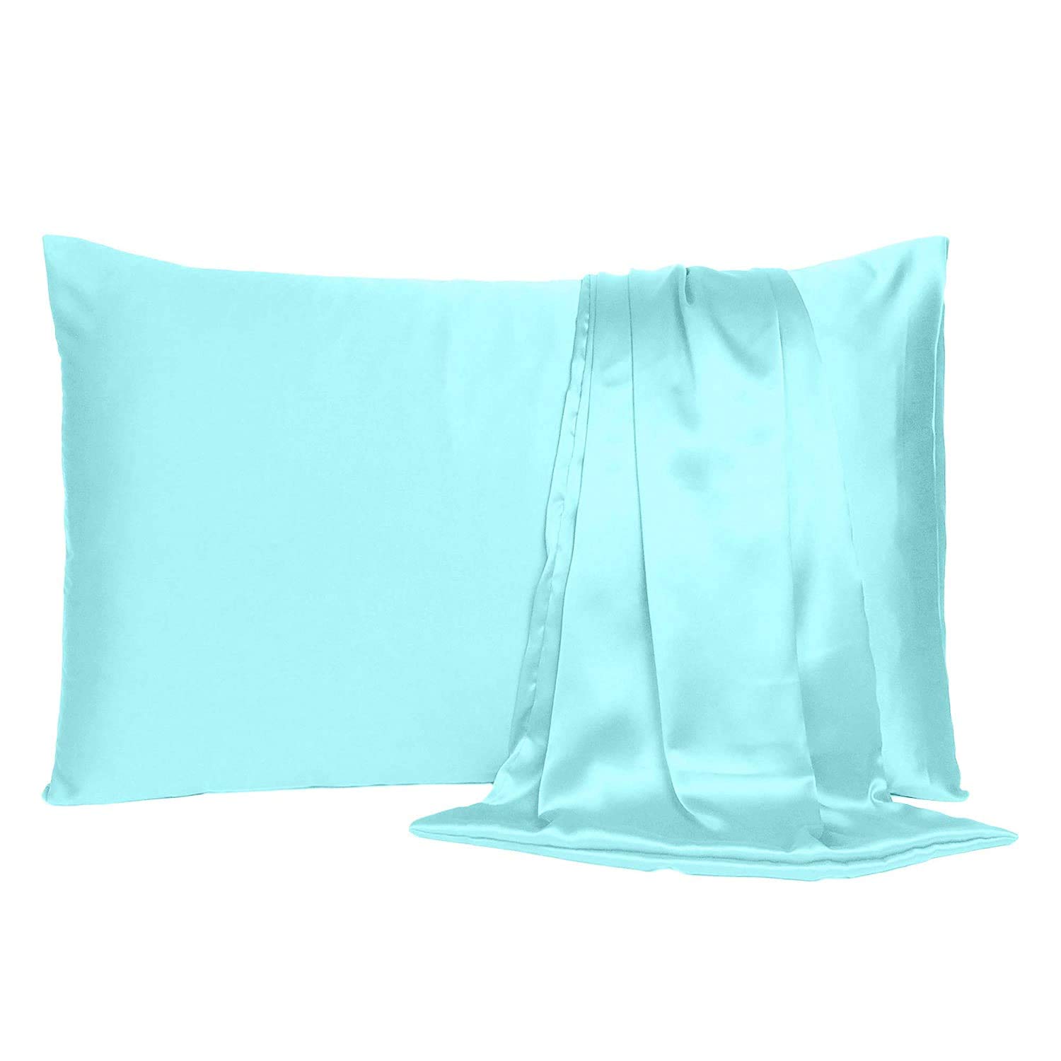 DLK Satin Soft Silk Pillow Cover 300 TC for Hair and Skin || Satin Pillow Covers 2 Pieces|| Silk Pillow case (Aqua Blue),Surprise Gift Inside