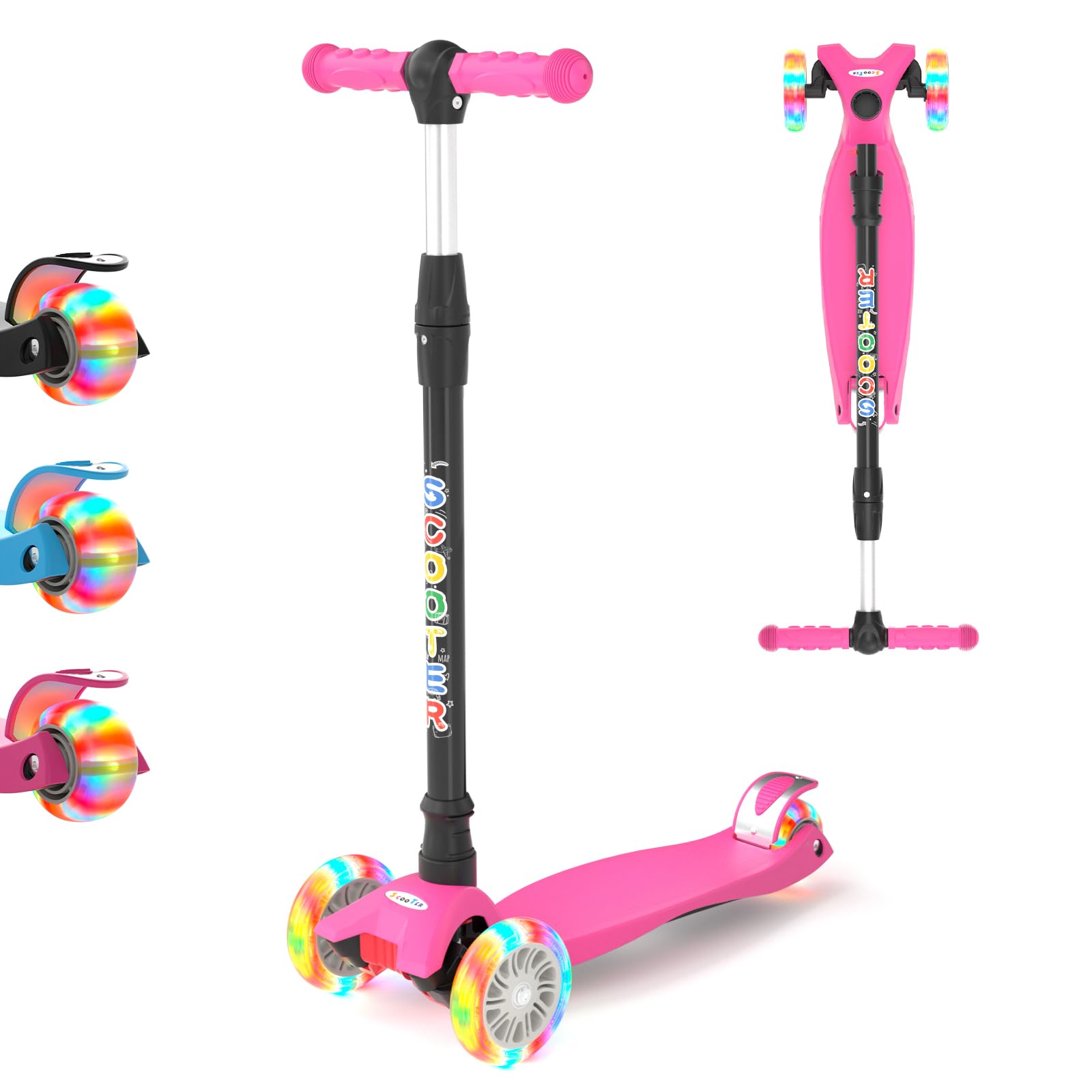 KORIMEFA 3 Wheel Kids Scooter Kick Scooter for Boys and Girls Toddler scooter with Adjustable Height, Lean to Steer, Flashing Light Up Wheels, Aged 3 to 12 years