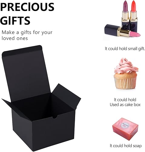 Miniatura 4 de NIGNYA Cajas de regalo pequeñas negras de 5 x 5 x 3.5 pulgadas, paquete de 30 cajas de regalo de cartón estraza, caja de regalo de papel de fácil
