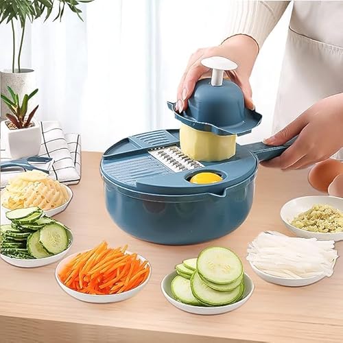 12 in 1 Vegetable Chopper Mandoline Vegetable Slicer Food Vegetable Slicer Salad Fruit Peeler Cutter Dicer Chopper Kitchen Dicer Veg Chopper - Multifunctional Vegetable Cutter All in One