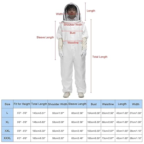 Miniatura 9 de HARFINGTON Traje de abeja para hombres y mujeres, talla XXL, traje de apicultura con guante, velo y capucha para apicultor