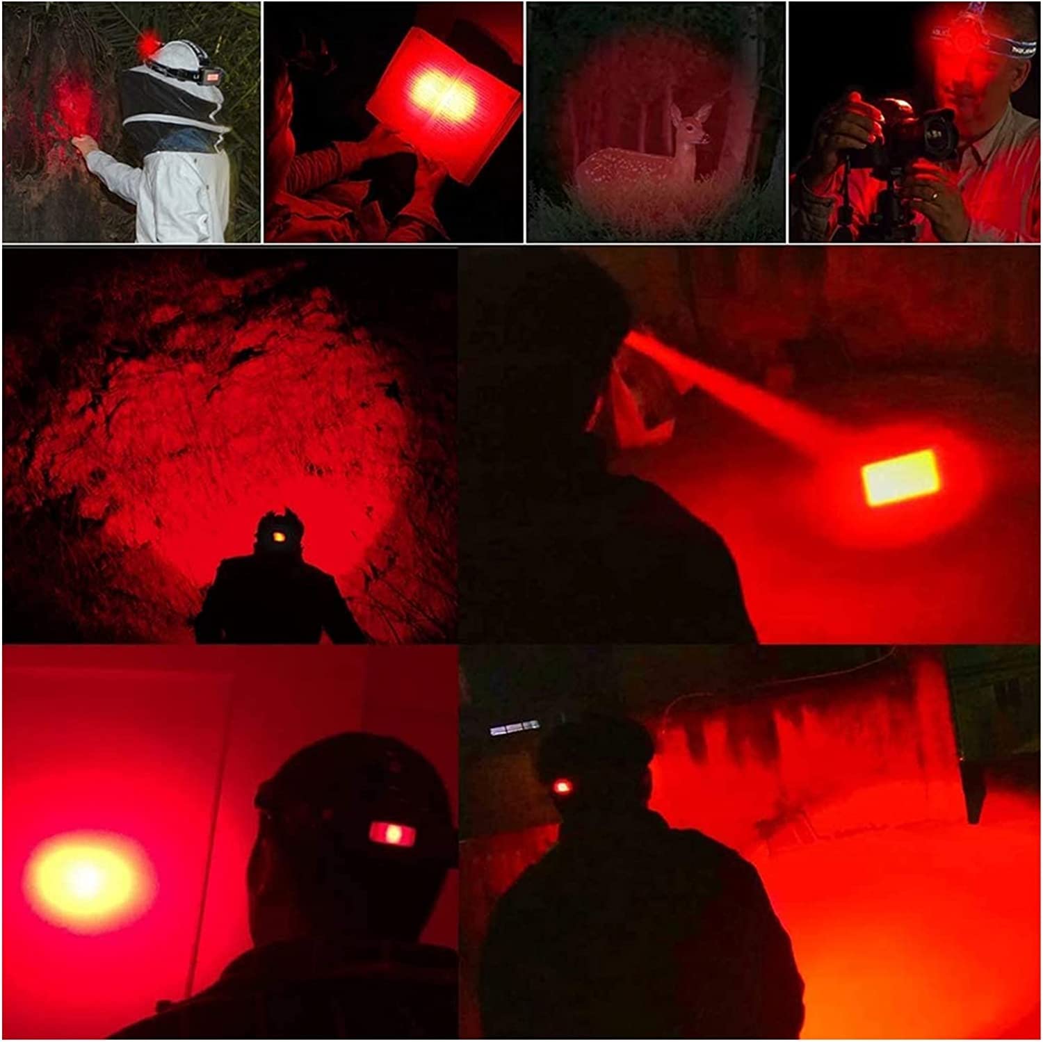 Latarka czołowa czołówka， Latarka czołowa z czerwonym światłem Czerwona dioda LED Latarka czołowa z możliwością ładowania przez USB Super jasna latarka czołowa
