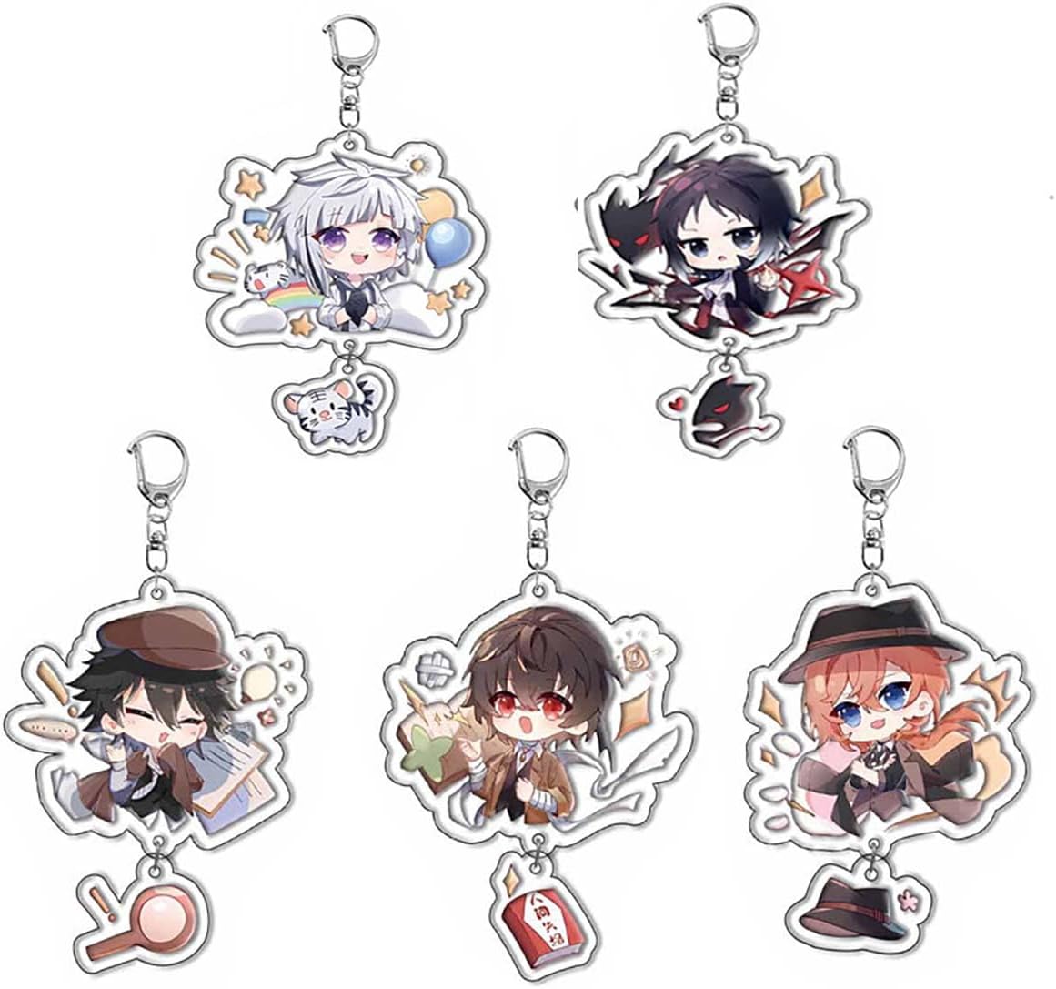 Dazai Keychain Cospaly Bungo Stary Amine Dogs Acrylic Keychain Multi Funny Pendent 5pcs