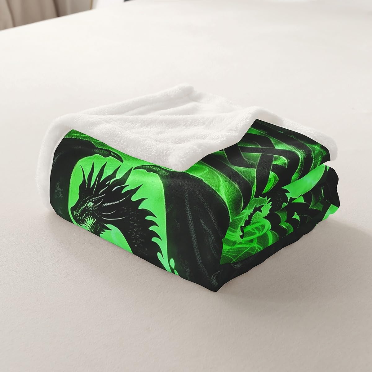Erosebridal Wildlife Dragon Fleece Blanket Queen 90"X90",Exotic Dragon Green Sherpa Blanket Dreamy Dragon Throw Blanket Magical Wild Animal Plush Bed Blanket for Kids Boys Girls Bed