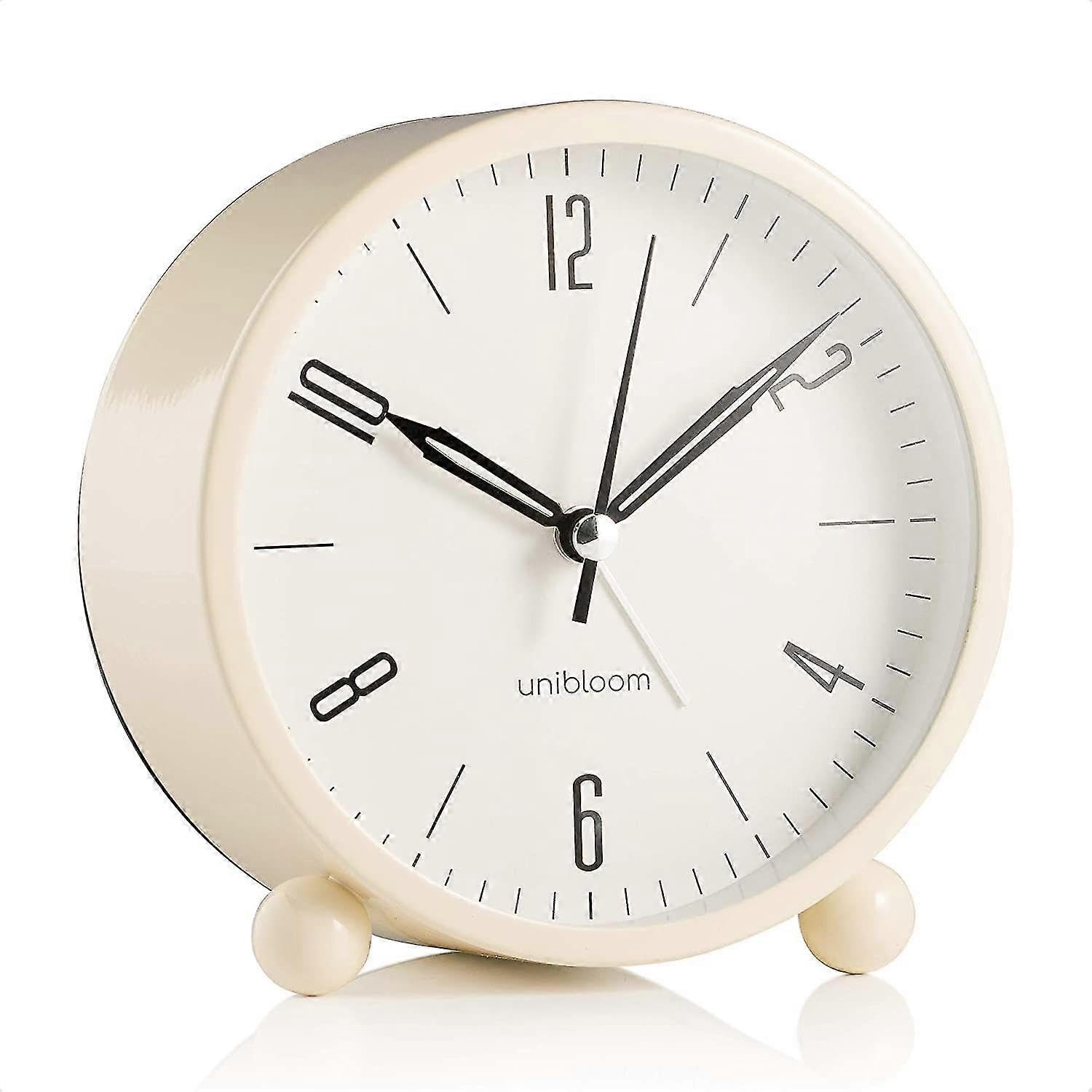 JOYHAPPST Silent Alarm Clock - Non Ticking Analog Alarm Clocks With Warm Light - Minimalistic Round