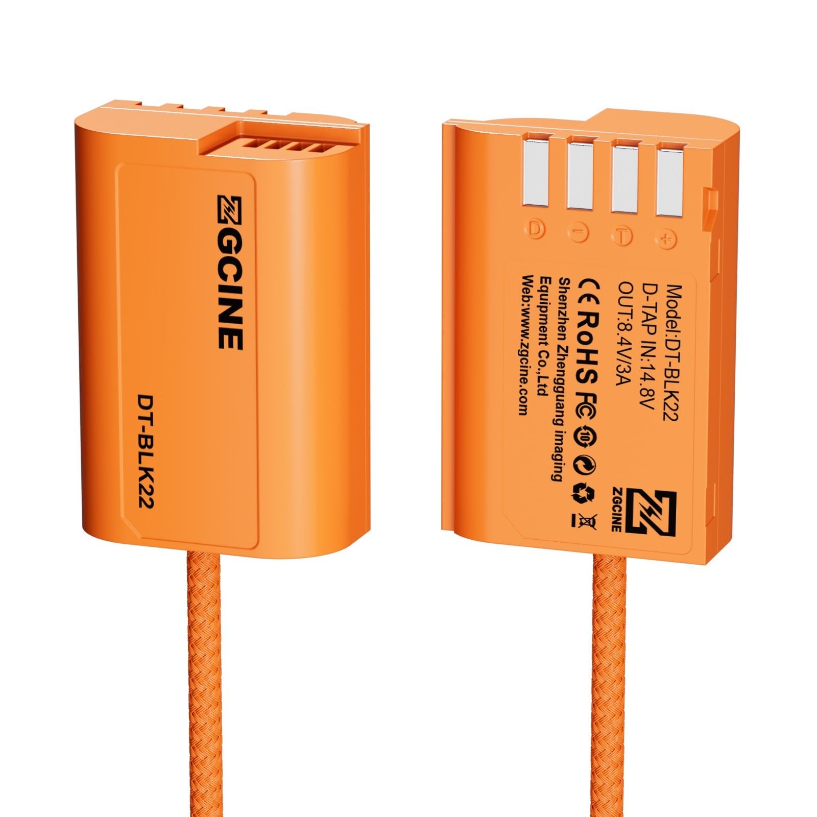ZGCINE D-Tap for Panasonic Lumix DMW-BLK22 Dummy Battery,60cm Cable, Rotated 180° D Tap for Panasonic Lumix GH5, GH5S, G9, G9II, S1RM2, GH5II, S5IIX Cameras