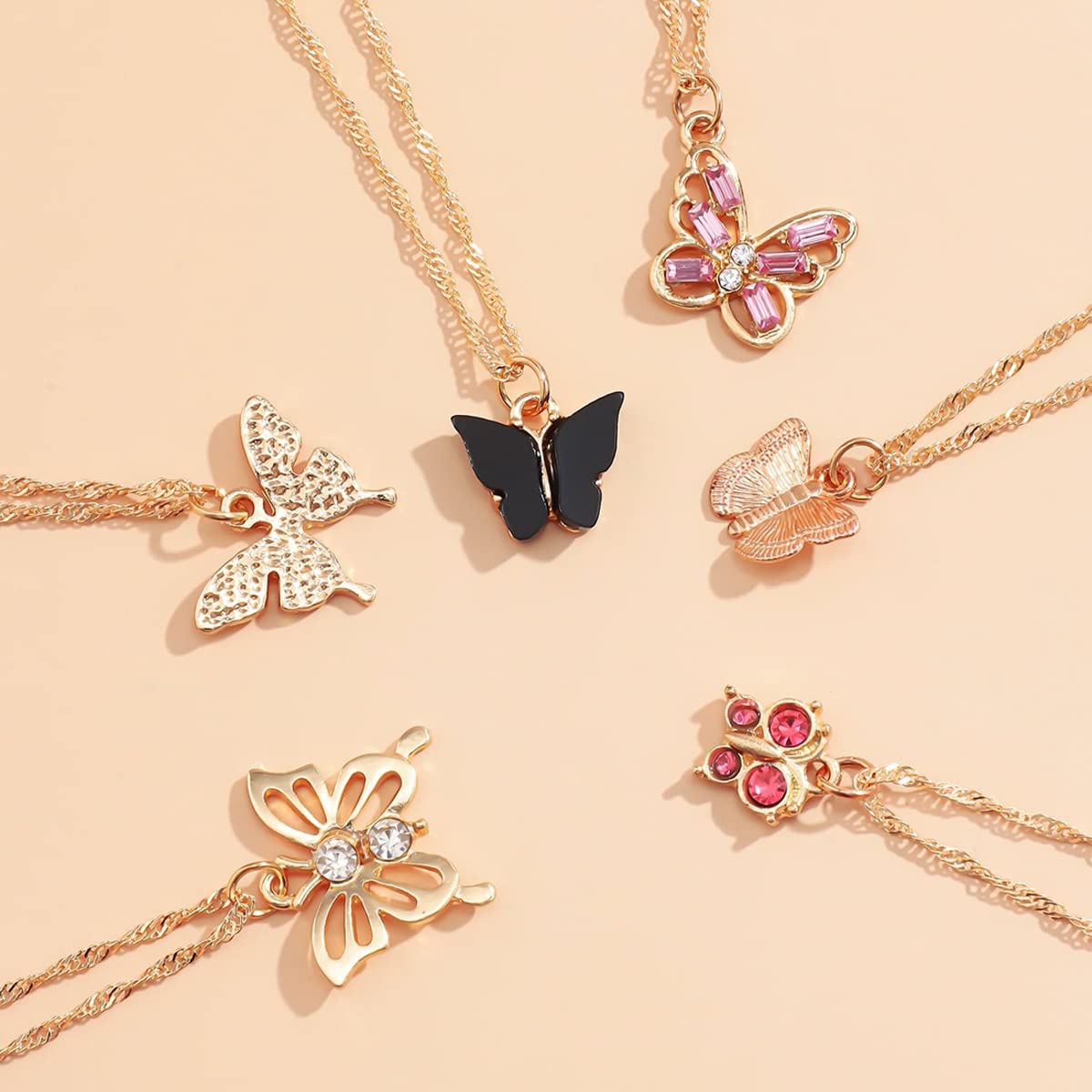 6 Butterfly Necklaces Set