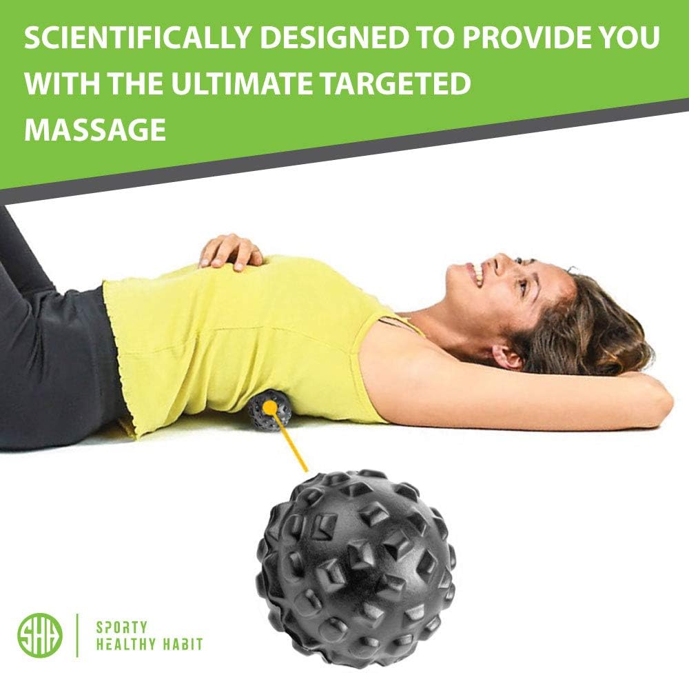 Massage Ball Set for Deep Tissue Massage, Muscle Recovery and Myofascial Release, Spiky Ball / Foam Ball Roller, Trigger Point Therapy, Free eBook (Black, Gray) : Health & Household