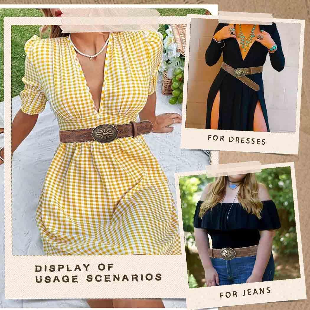 Yalice Brown Western Belt for Women Cowgirls Leather Belts for Jeans Pant Men Cowboys Country Belt with Vintage Buckle - Image 6